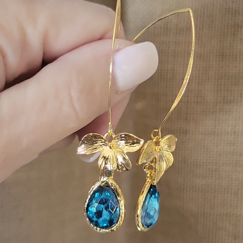 LILY TOPAZ LONG DROP EARRINGS - Picture 4 of 9